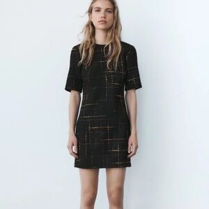 NWT Zara Textured Black Gold Dress - ZW Collection